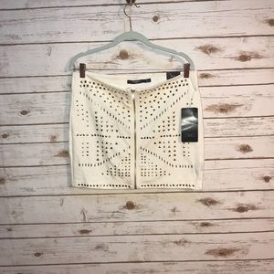 Studded Zip-Front White Mini Skirt